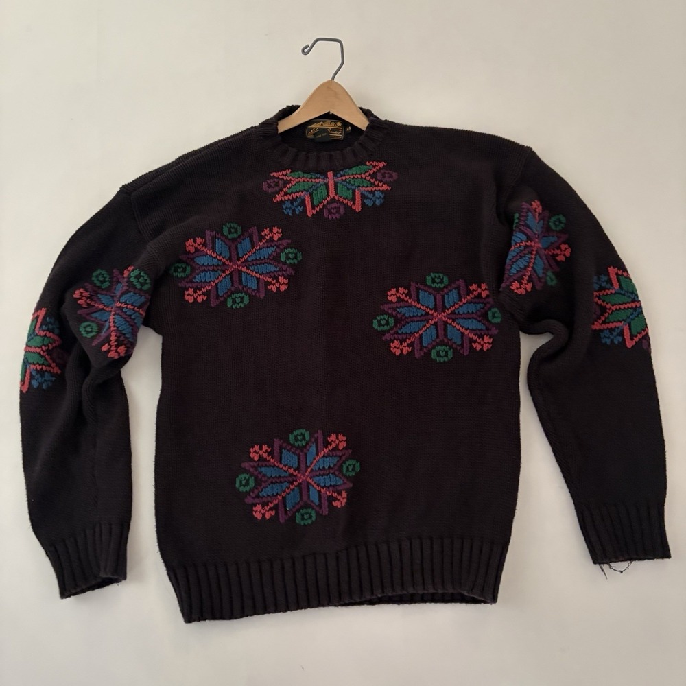 VTG Eddie Bauer Mens Sweater Medium Cotton 90s Snowflake Preppy Celestial Cozy
